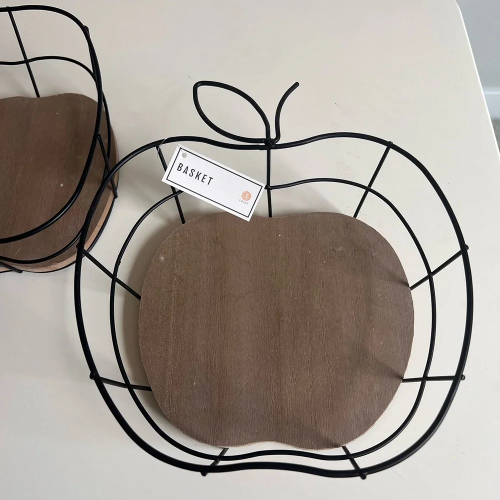 NWT! Target fall apple and pumpkin black wire tabletop basket